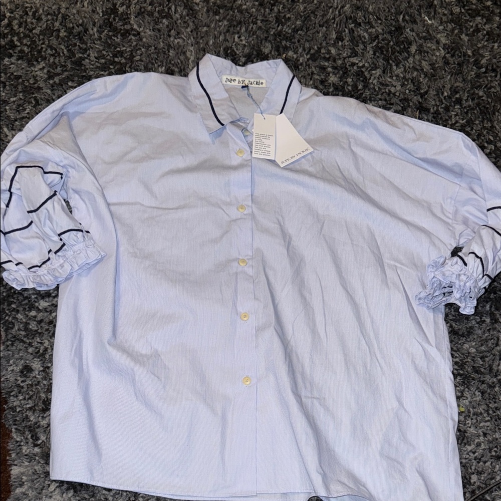 Jupe By Jackie Blue Shirt with Black Accents
